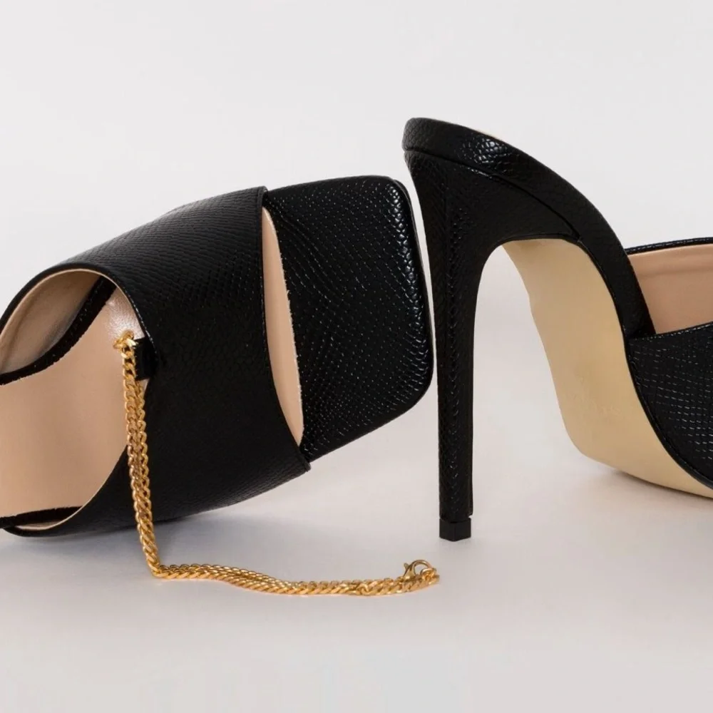 Black snake print stiletto mules with a gold chain US size 8 - Picture 4 of 7